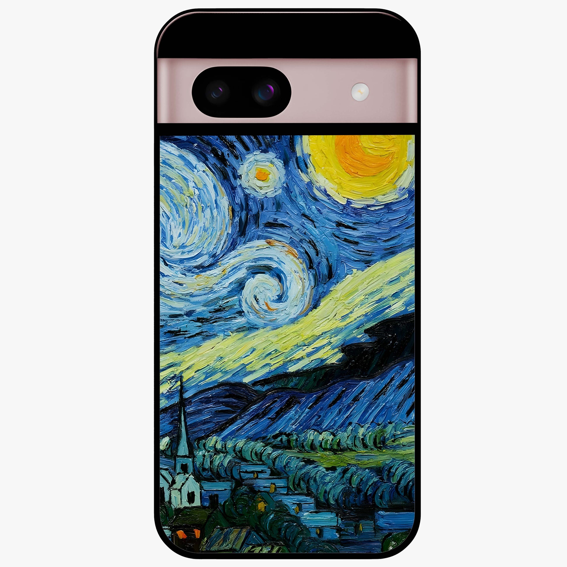 Van Gogh Art Glass Case showing flat back view with classic painterly artwork inspired by Van Gogh style and glossy glass finish.