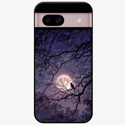 Whispering Moon Silence Glass Case showing flat back view with serene moon themed artwork and glossy glass finish.