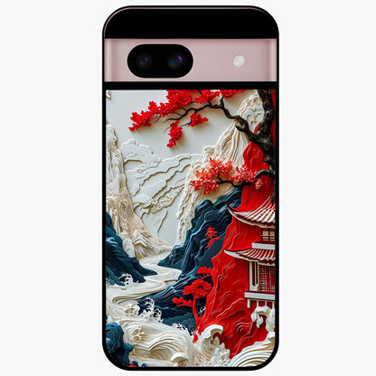 Whispers Of Sakura Waves Glass Case showing flat back view with cherry blossom wave artwork and glossy glass finish.