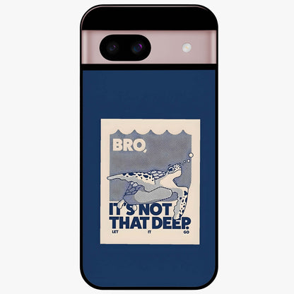 Worry Less Swim Glass Case showing flat back view with playful motivational artwork and glossy glass finish.