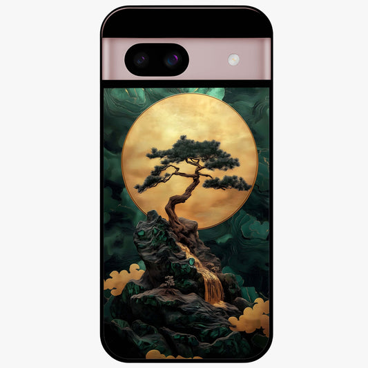 Zen Moon Rise Glass Case showing flat back view with calm moonrise artwork and glossy glass finish.