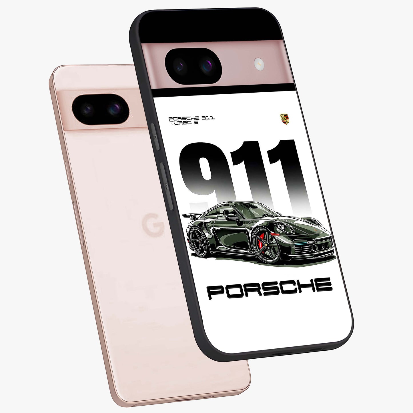 911 Turbo Dominance Glass Case displayed in premium angled mockup highlighting sporty car illustration and sleek glass surface.