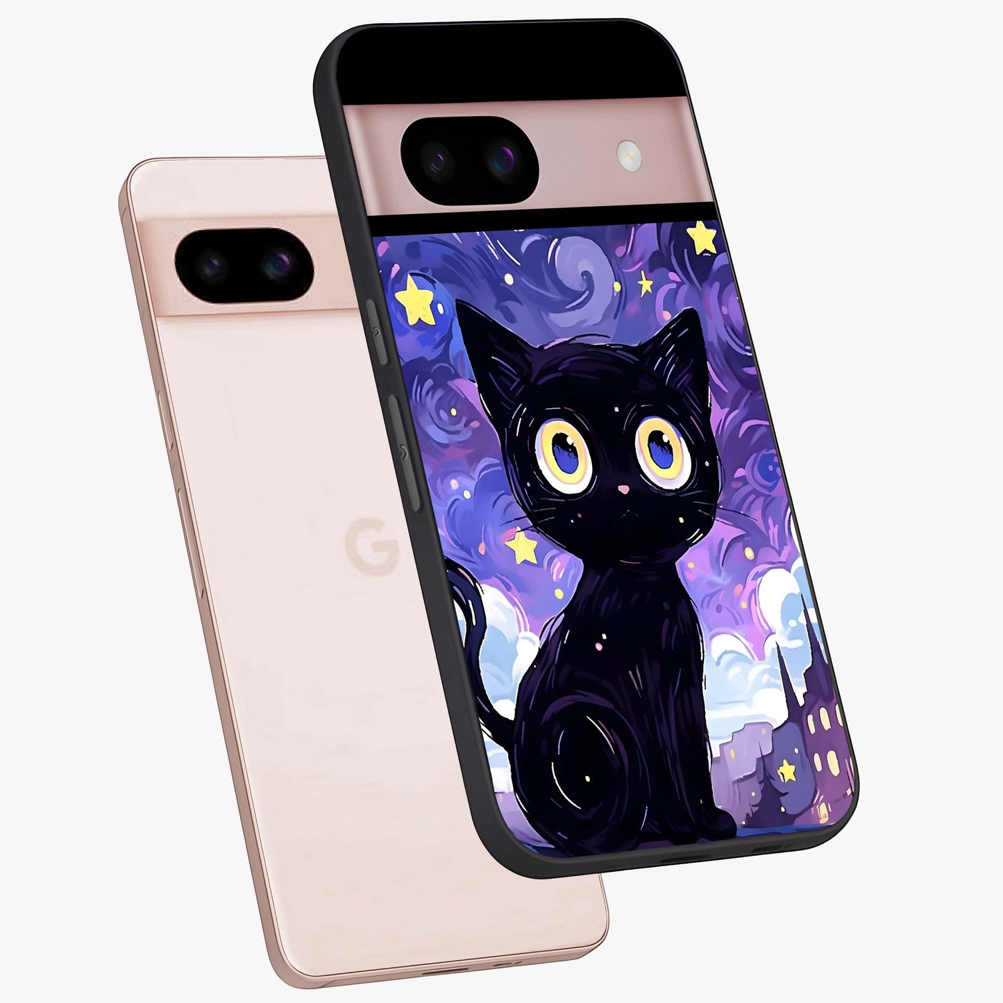 Abstract Cat Art Glass Case displayed in angled mockup highlighting modern abstract cat artwork and sleek glass surface.