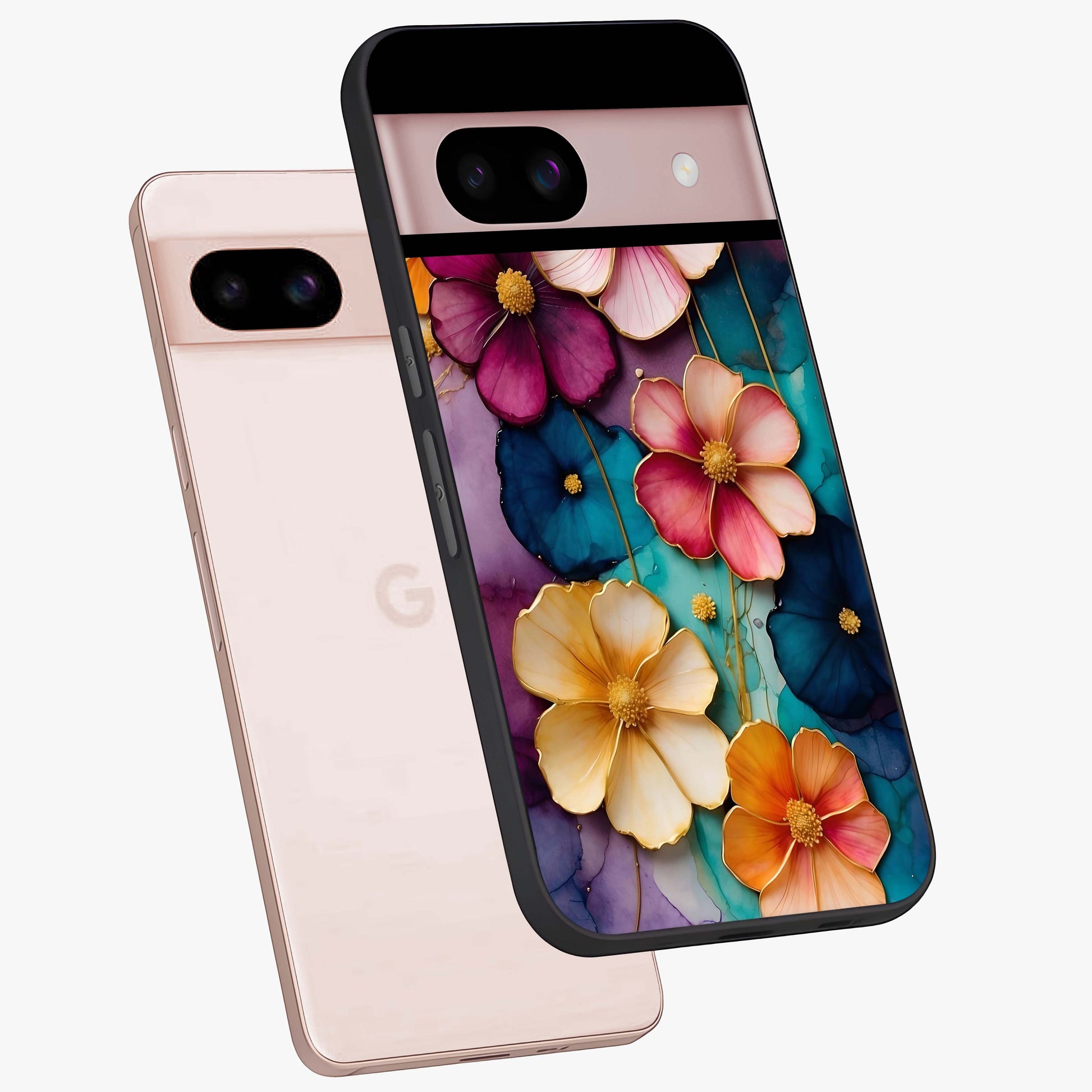 Artlyn Grace Flower Pattern Glass Case displayed in angled mockup highlighting delicate flower pattern design and smooth glass surface.