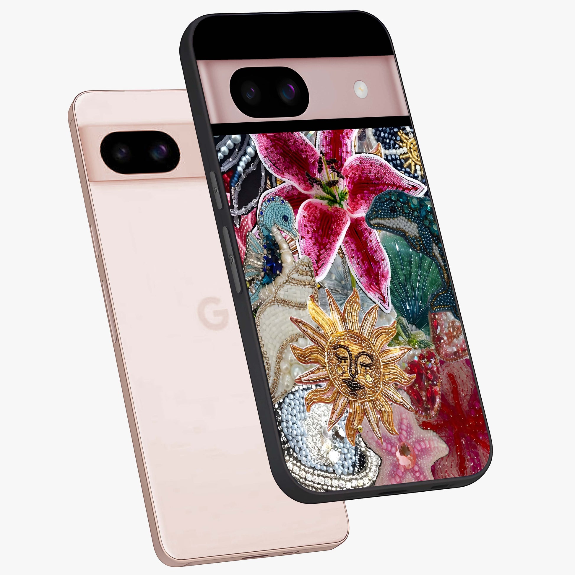 Beaded Garden Fantasy Glass Case displayed in angled mockup highlighting fantasy inspired floral bead pattern.
