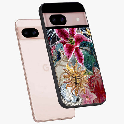 Beaded Garden Fantasy Glass Case displayed in angled mockup highlighting fantasy inspired floral bead pattern.