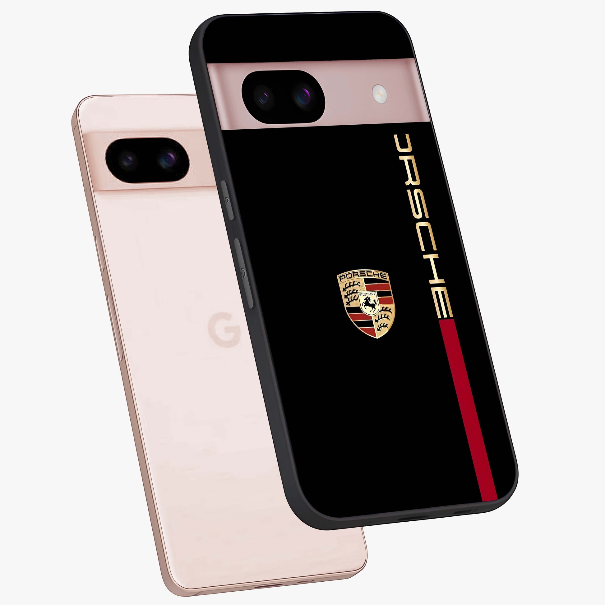 Black Minimal Porsche Glass Case displayed in angled mockup highlighting modern minimal car illustration and clean aesthetic design.