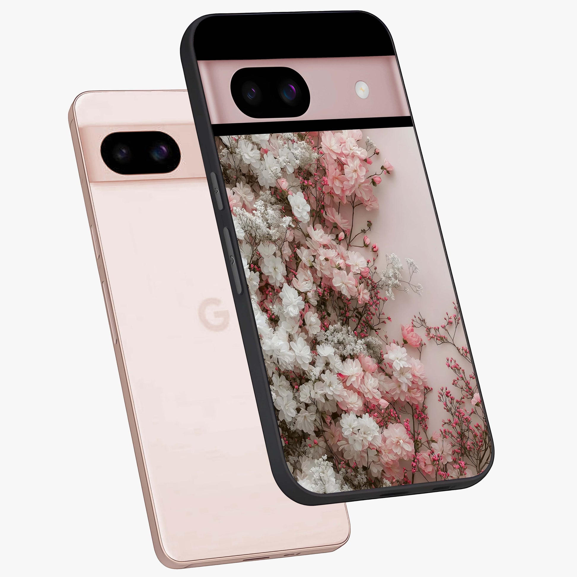 Blush Blossom Cloud Glass Case displayed in angled mockup highlighting soft cloud and blossom design with pastel aesthetic.
