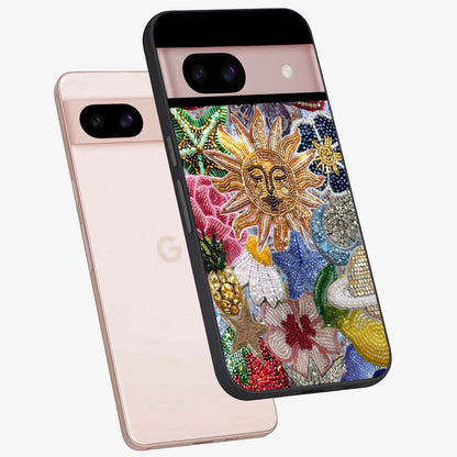 Celestial Floral and Playful Glass Case displayed in angled mockup highlighting playful floral design with dreamy celestial elements.