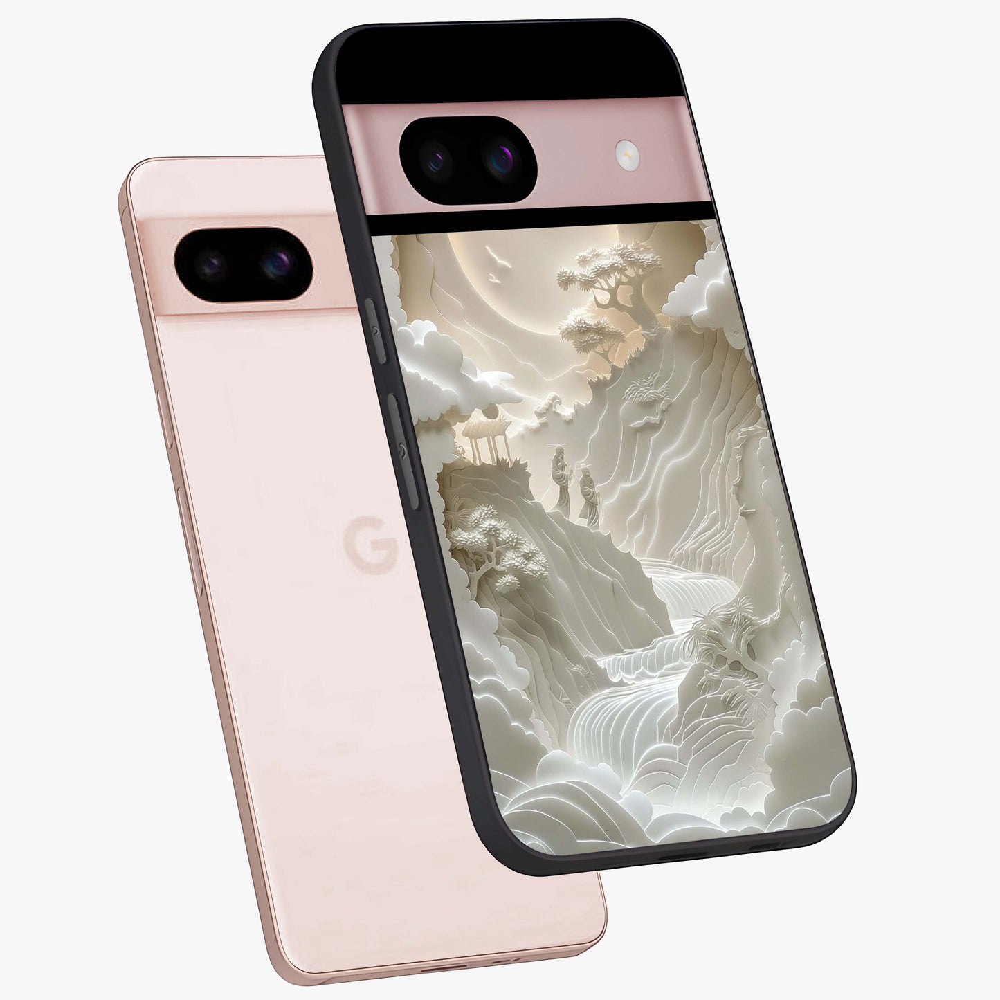 Celestial Origami Glass Case displayed in angled mockup highlighting geometric origami design with cosmic aesthetic theme.