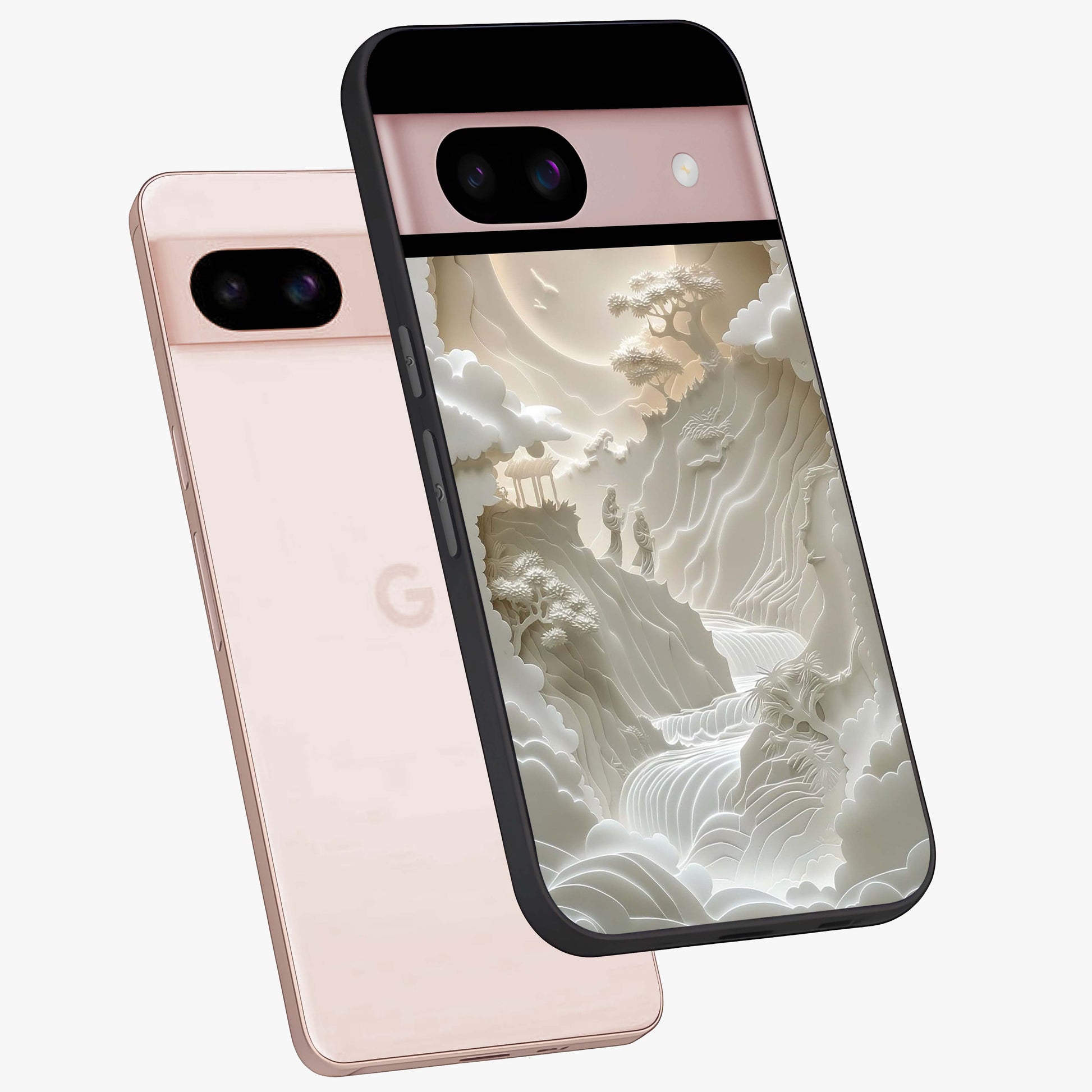 Celestial Origami Glass Case displayed in angled mockup highlighting geometric origami design with cosmic aesthetic theme.