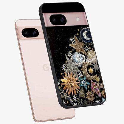 Cosmic Sparkle Dreams Glass Case displayed in angled mockup highlighting dreamy star sparkle design with celestial aesthetic.