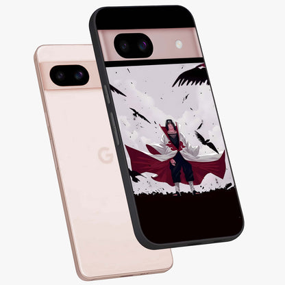 Crimson Crow Ascension Glass Case displayed in angled mockup highlighting powerful crow illustration with dark crimson aesthetic.