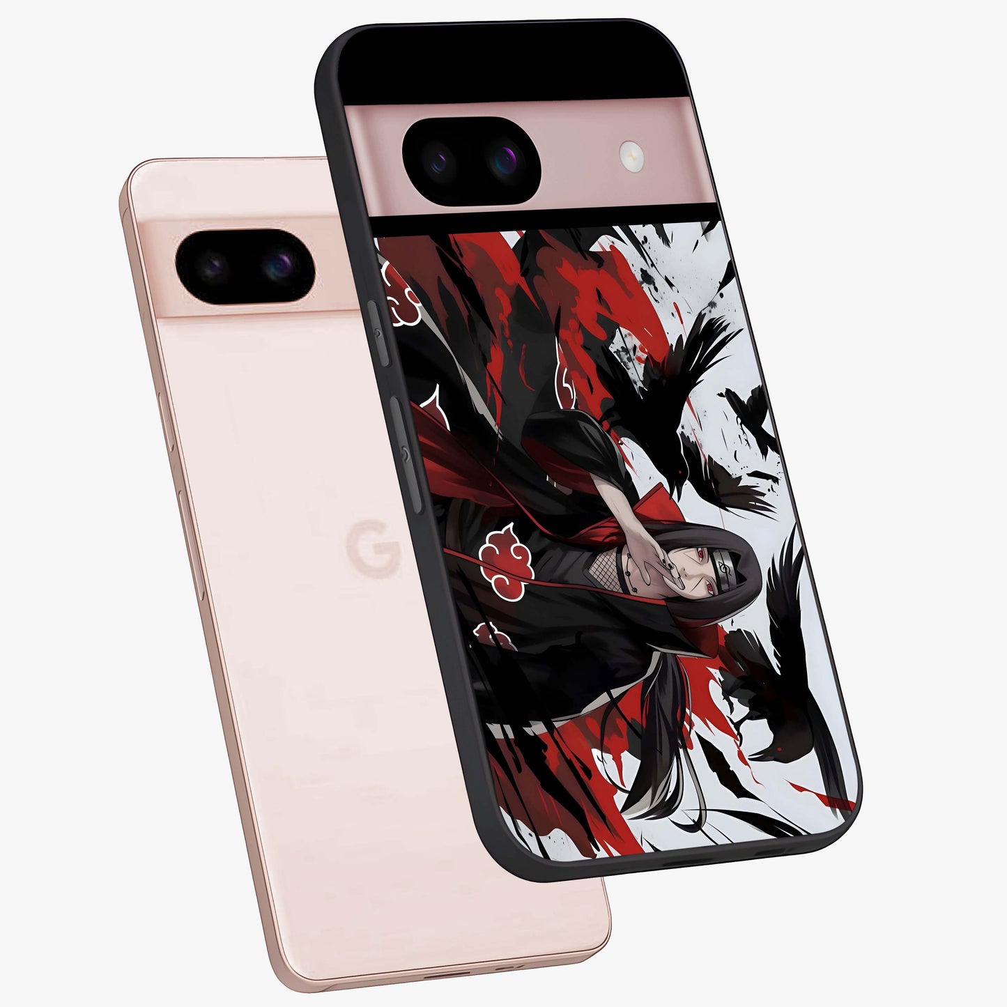 Crimson Crow Illusion Glass Case displayed in angled mockup highlighting mysterious crow graphic with dark aesthetic style.