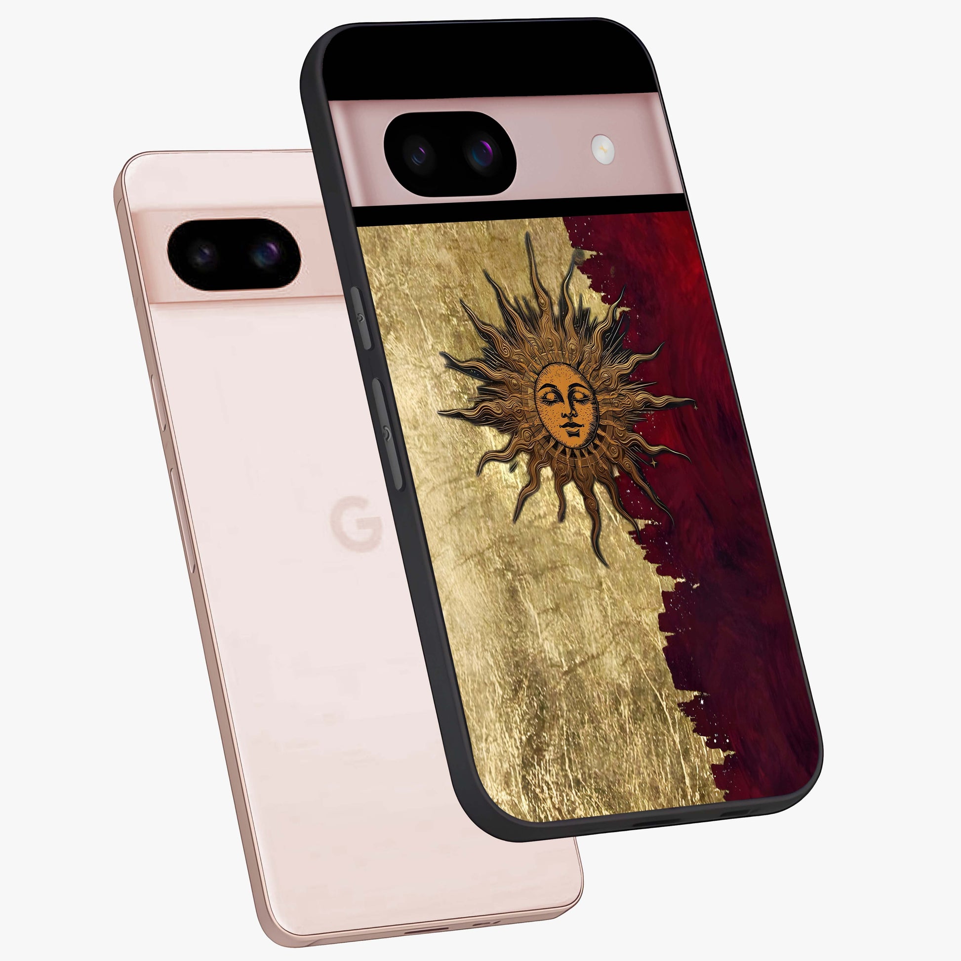 Crimson Sun Majesty Glass Case displayed in angled mockup highlighting majestic crimson sun design with bold aesthetic style.