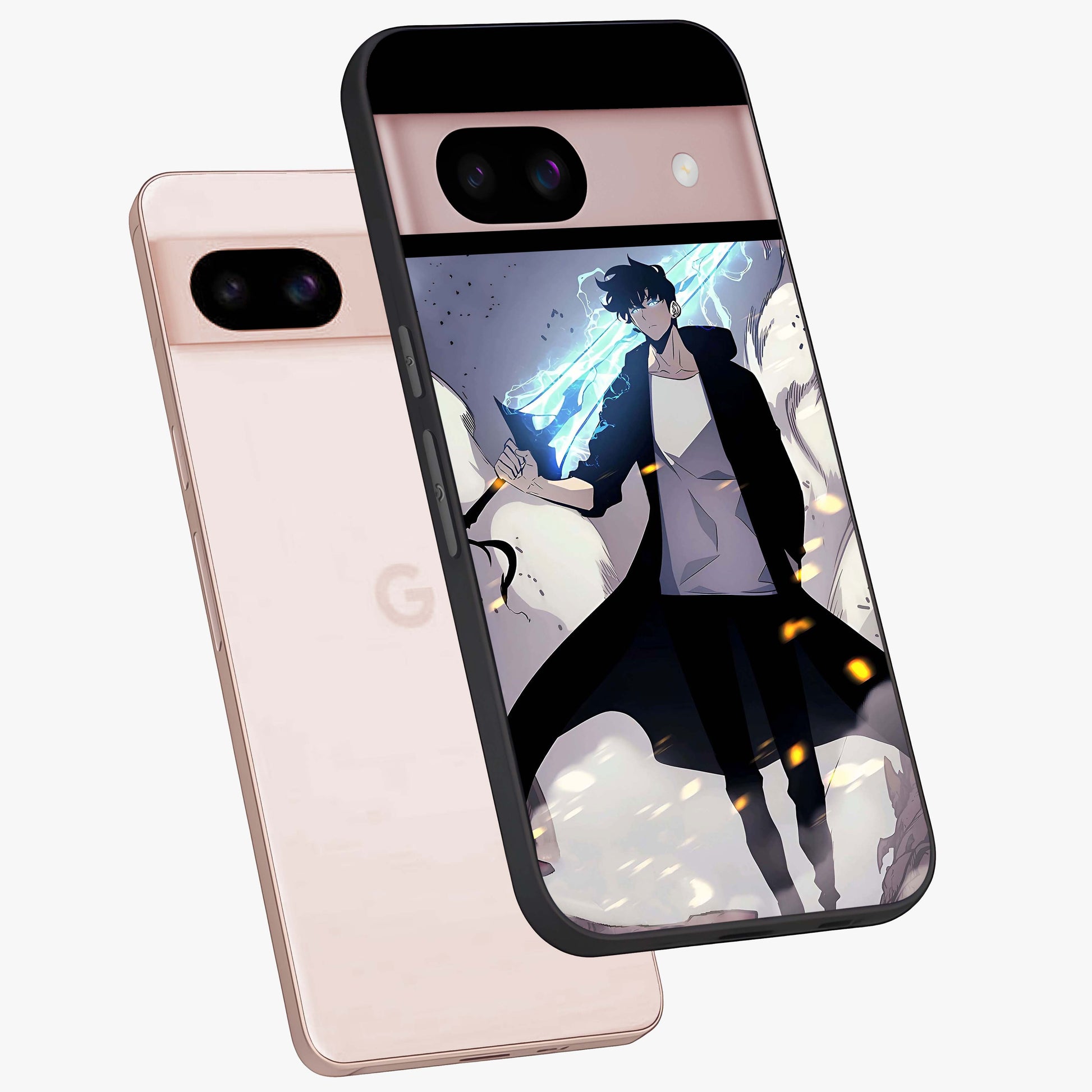 Dark Lightning Anime Warrior Glass Case displayed in angled mockup highlighting powerful lightning themed anime illustration.