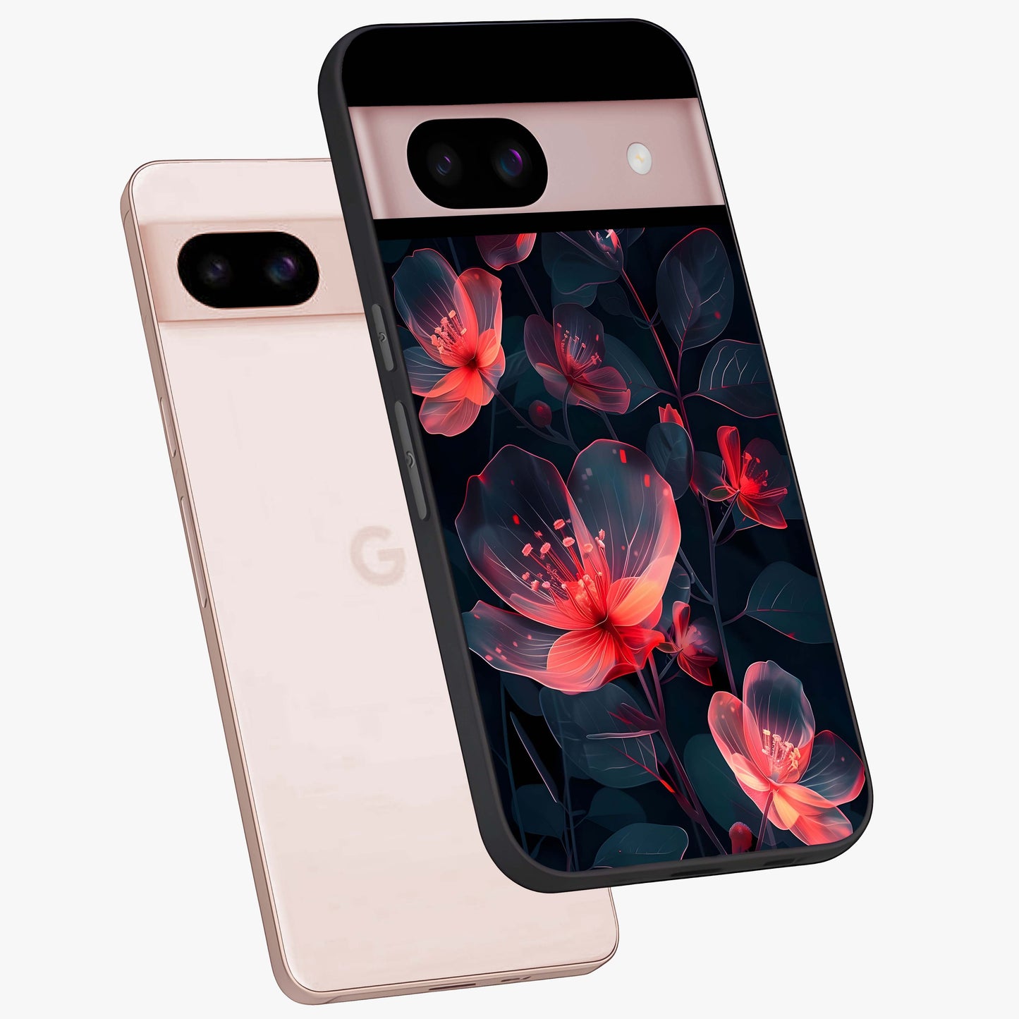 Dark Shade of Flower Glass Case displayed in angled mockup highlighting moody floral illustration with aesthetic dark tones.