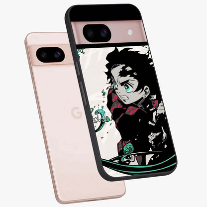 Demon Slayer Glass Case displayed in angled mockup highlighting dramatic anime character design with action aesthetic.