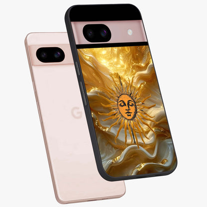 Eternal Golden Glow Glass Case displayed in angled mockup highlighting glowing golden aesthetic design with elegant style.