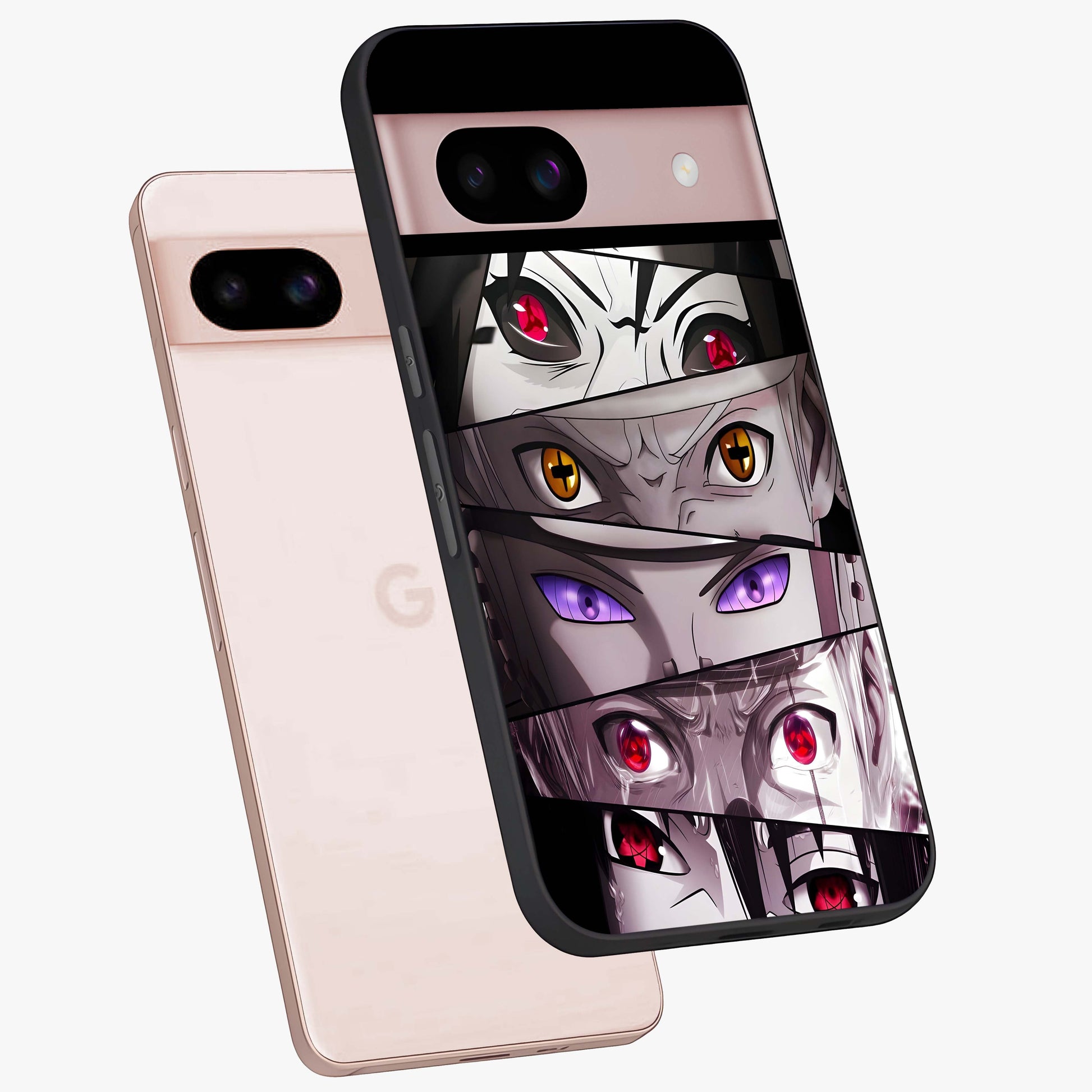 Eyes of Destiny Glass Case displayed in angled mockup highlighting bold eye illustration with mystical aesthetic style.