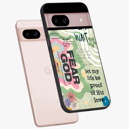 Faith Over Fear Glass Case displayed in angled mockup highlighting inspirational message design with modern aesthetic style.