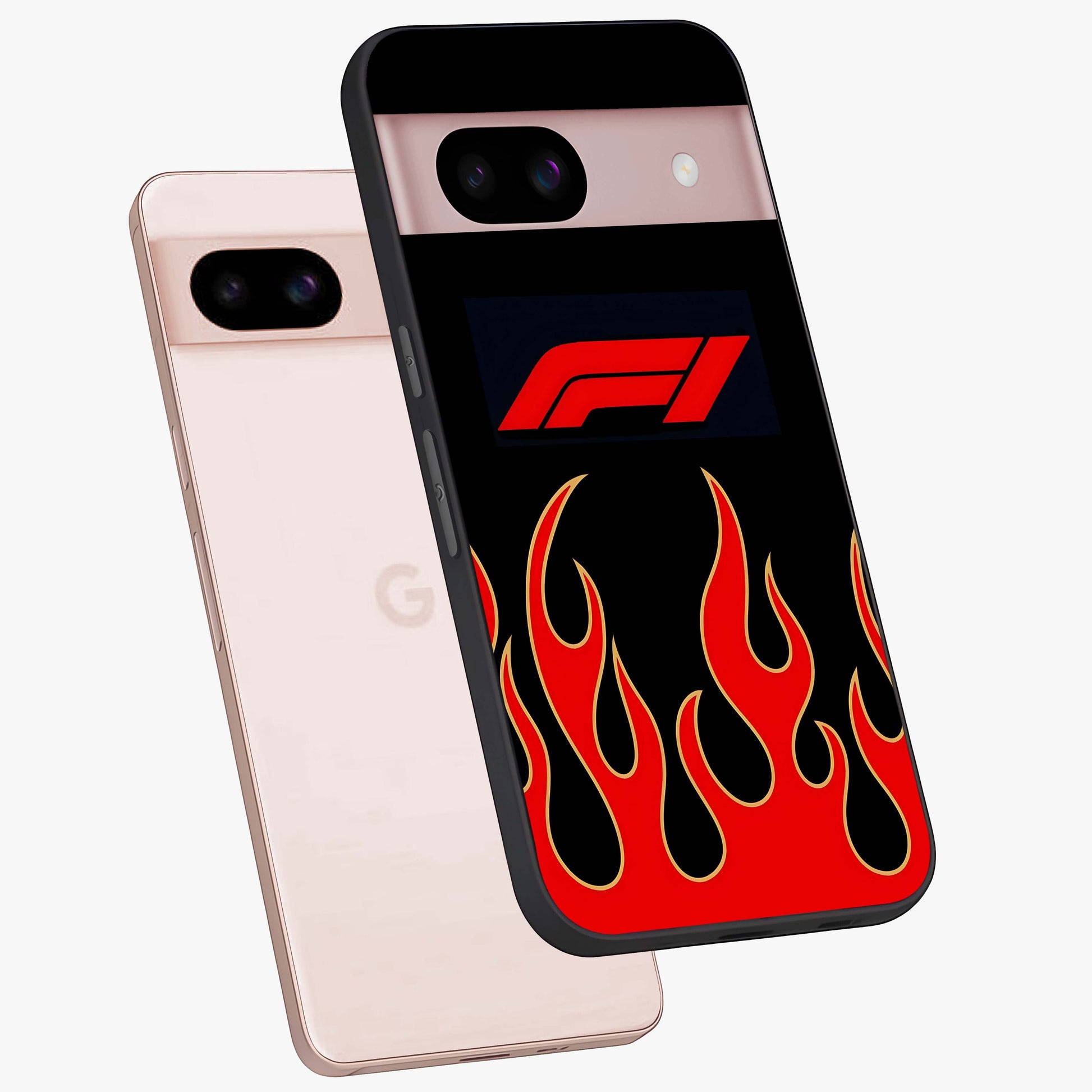 Fire F11 Glass Case displayed in angled mockup highlighting bold fire inspired graphic with energetic aesthetic style.