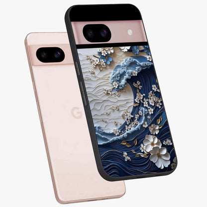 Floral Wave Origami Glass Case displayed in angled mockup highlighting geometric origami flower design with modern aesthetic style.