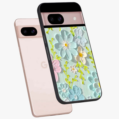 Frosted Petal Garden Glass Case displayed in angled mockup highlighting delicate flower petal design with calm garden aesthetic.