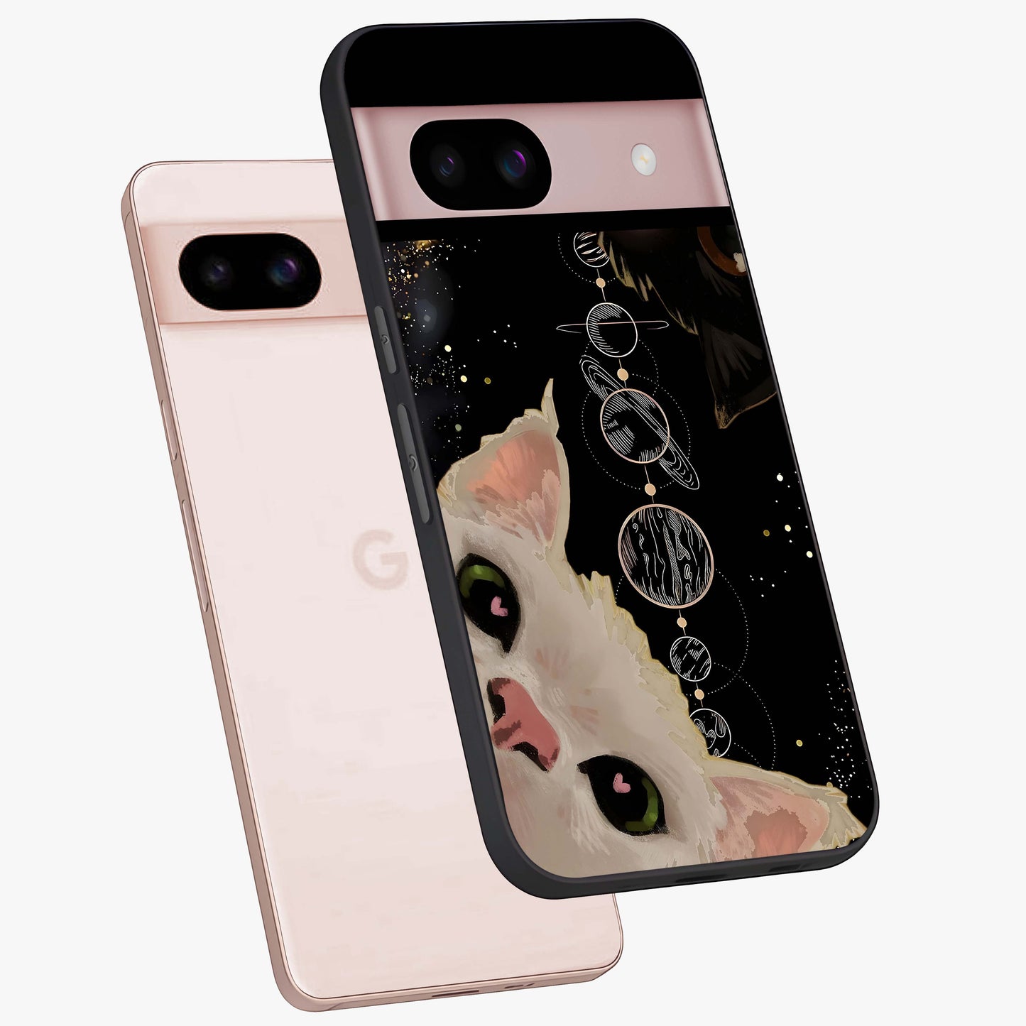 Galactic Cat Glass Case displayed in angled mockup highlighting celestial feline illustration with galaxy aesthetic style.