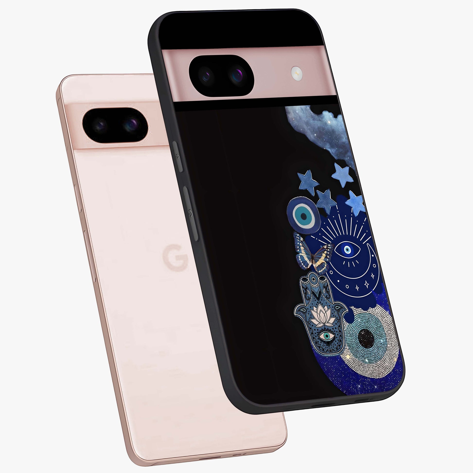 Galactic Charm Cluster Glass Case displayed in angled mockup highlighting luminous galaxy inspired design with dreamy aesthetic.