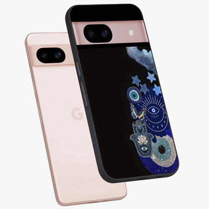 Galactic Charm Cluster Glass Case displayed in angled mockup highlighting luminous galaxy inspired design with dreamy aesthetic.