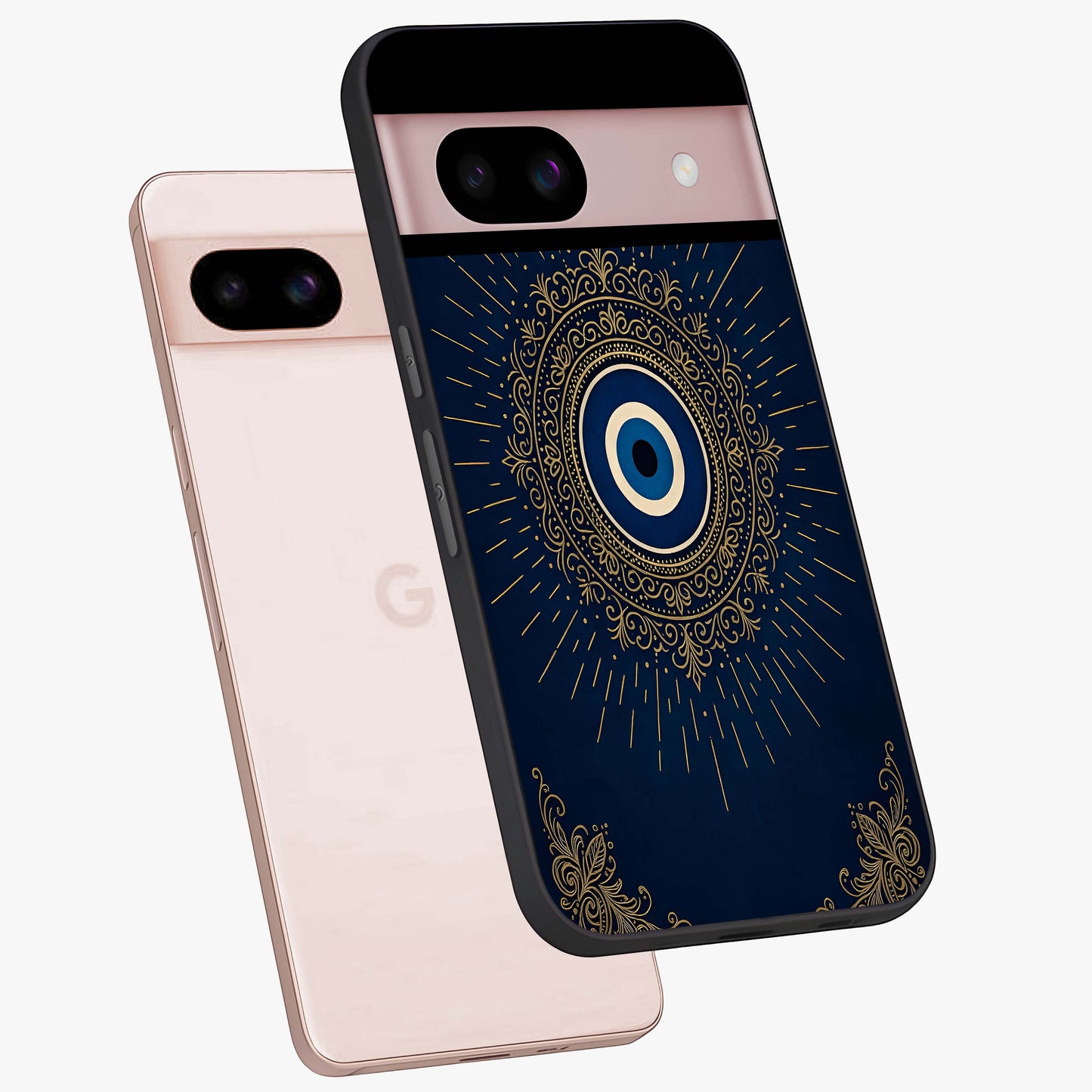 Golden Celestial Charm Glass Case displayed in angled mockup highlighting sparkling cosmic charm design with celestial aesthetic.