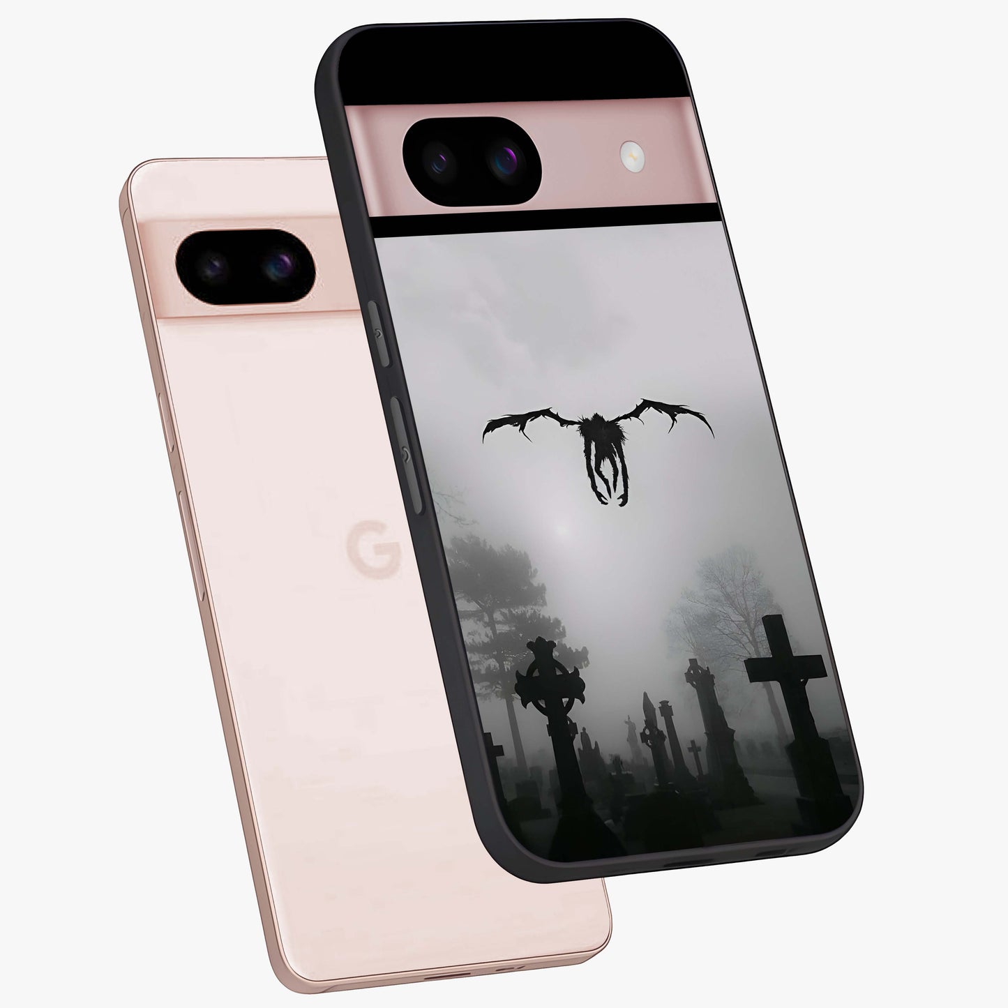 Graveyard Shadow Descent Glass Case displayed in angled mockup highlighting eerie shadow illustration with gothic aesthetic.