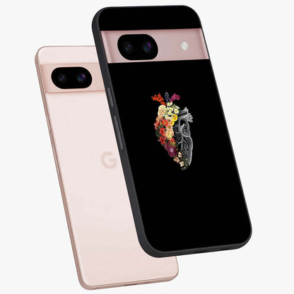 Heart With Flowers Glass Case displayed in angled mockup highlighting romantic flower design with soft aesthetic style.