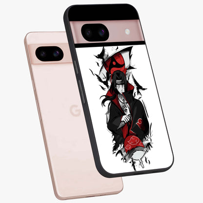 Itachi Limited Edition Naruto Anime Glass Case displayed in angled mockup highlighting dramatic anime illustration with bold action aesthetic.