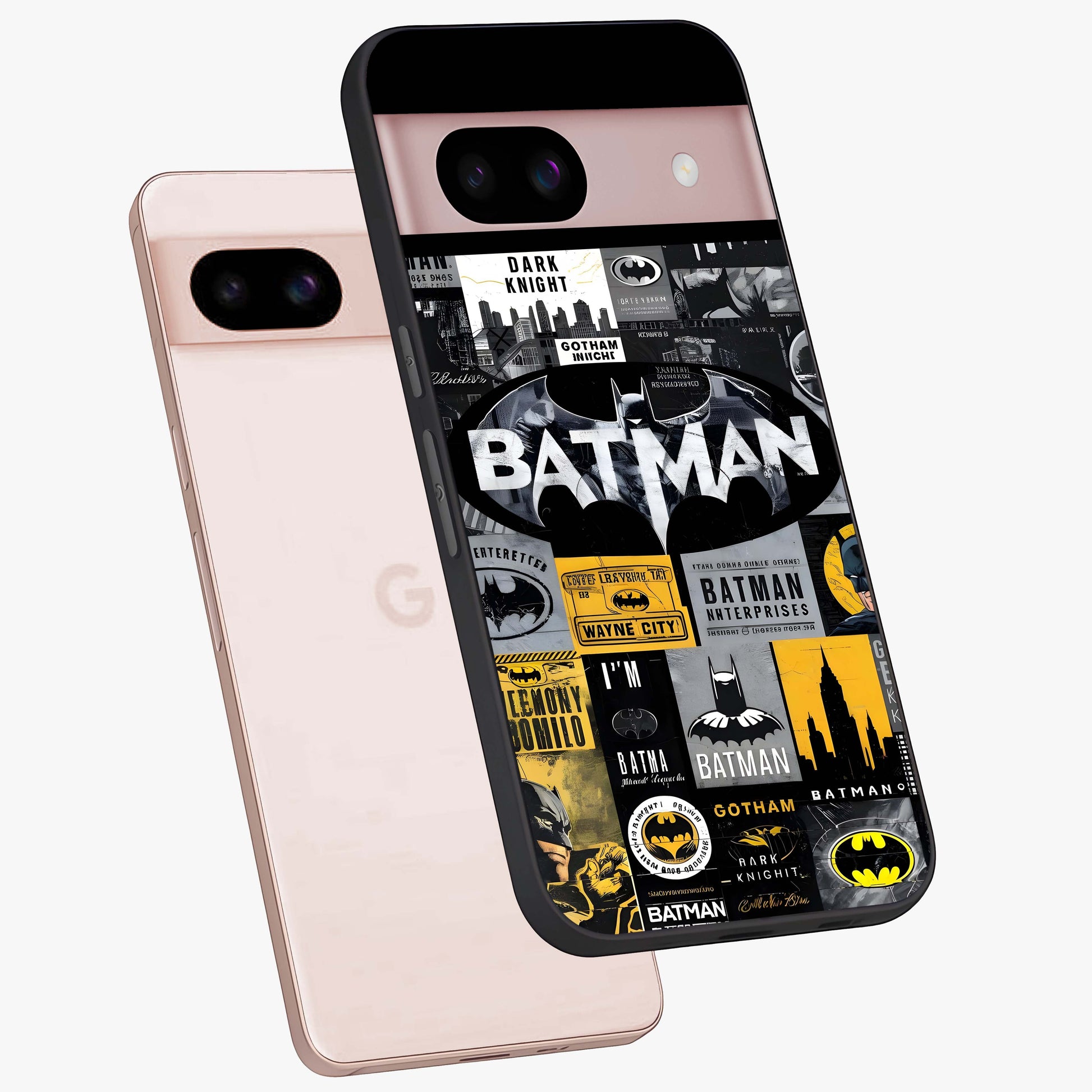 Knight Gotham Rise Glass Case displayed in angled mockup highlighting powerful knight silhouette design with dramatic aesthetic.