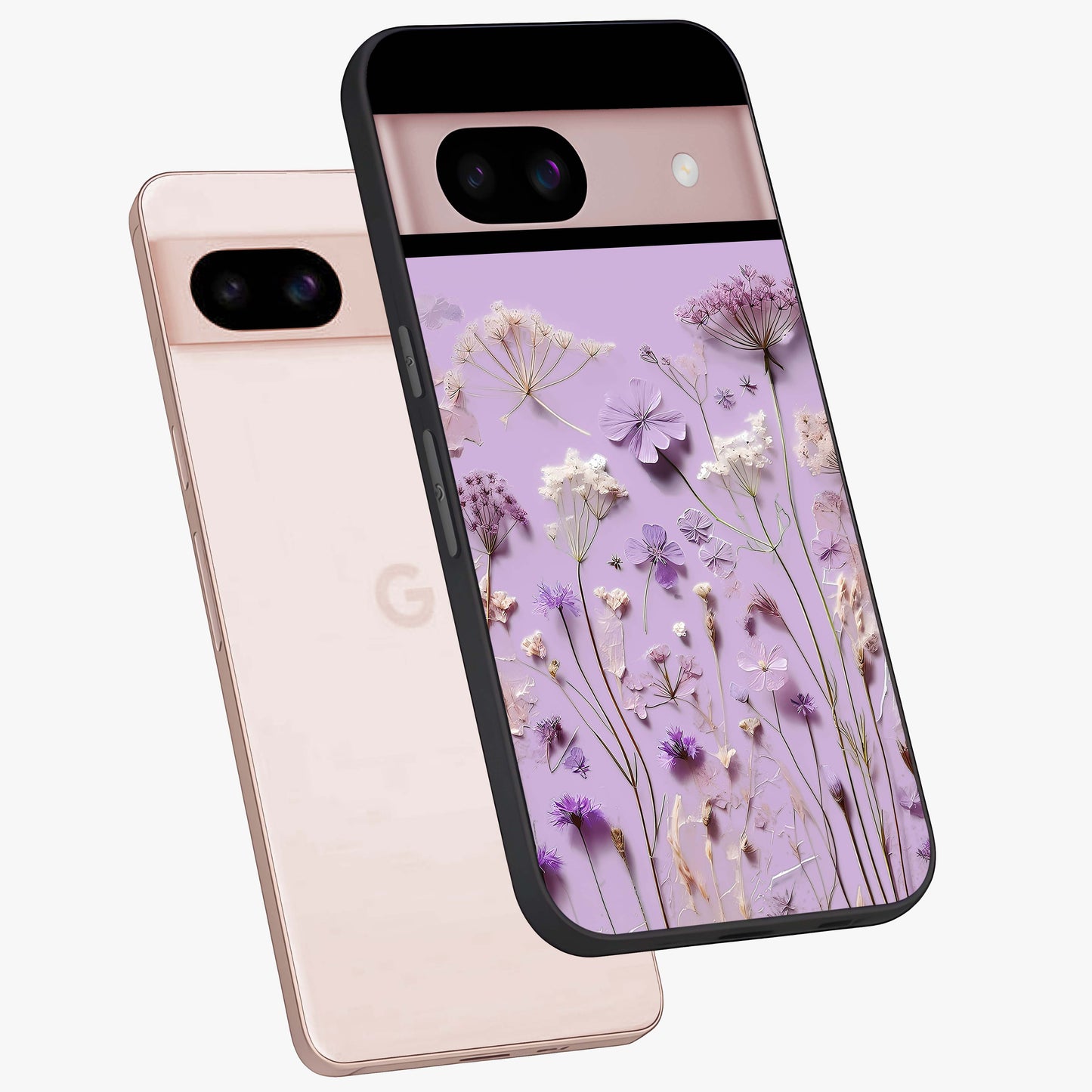 Lavender Blossom Dream Glass Case displayed in angled mockup highlighting dreamy lavender flower design with calming aesthetic style.