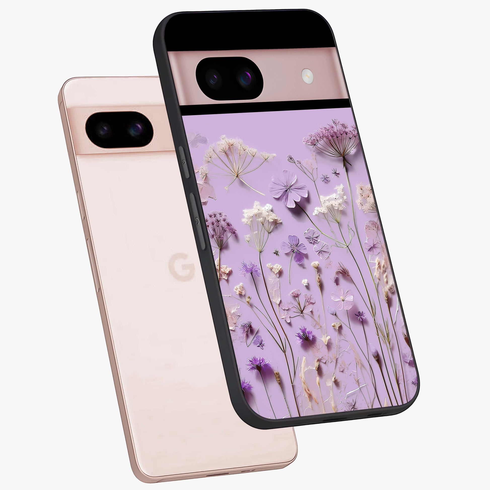 Lavender Blossom Dream Glass Case displayed in angled mockup highlighting dreamy lavender flower design with calming aesthetic style.