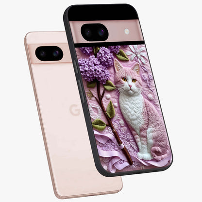 Lavender Cat Whimsy Glass Case displayed in angled mockup highlighting playful feline illustration with pastel lavender aesthetic.