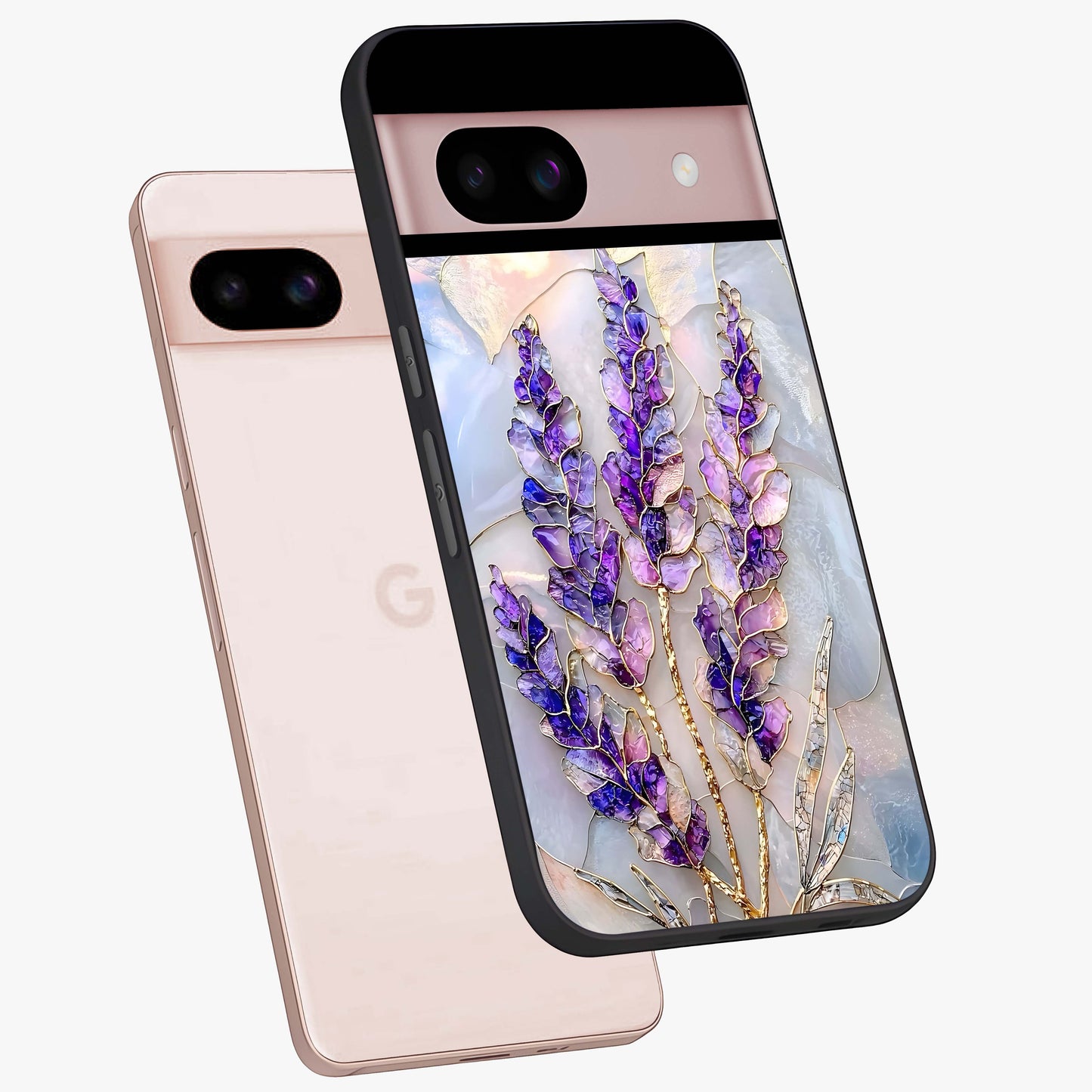 Lavender Dream Glow Glass Case displayed in angled mockup highlighting dreamy purple glow design with soft artistic style.