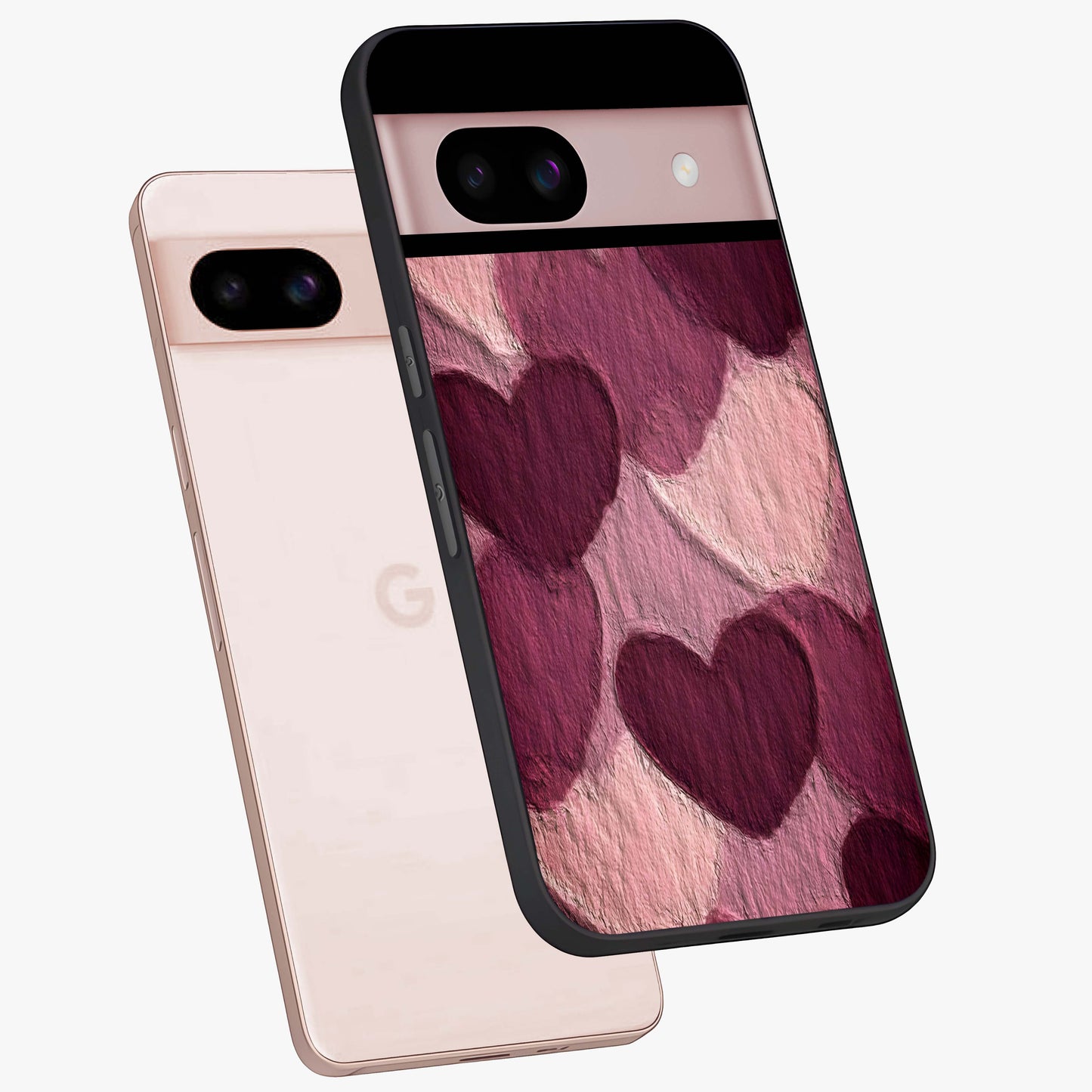 Layered Paper Hearts Glass Case displayed in angled mockup highlighting creative paper craft heart design with romantic aesthetic.