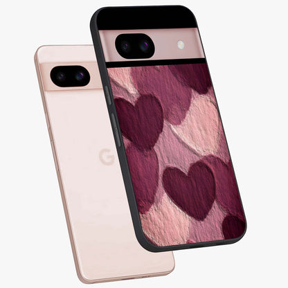 Layered Paper Hearts Glass Case displayed in angled mockup highlighting creative paper craft heart design with romantic aesthetic.