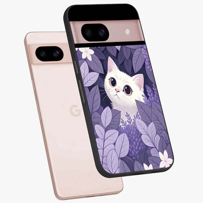 Lilac Hide Peek Cat Glass Case displayed in angled mockup highlighting playful feline illustration with lilac aesthetic design.