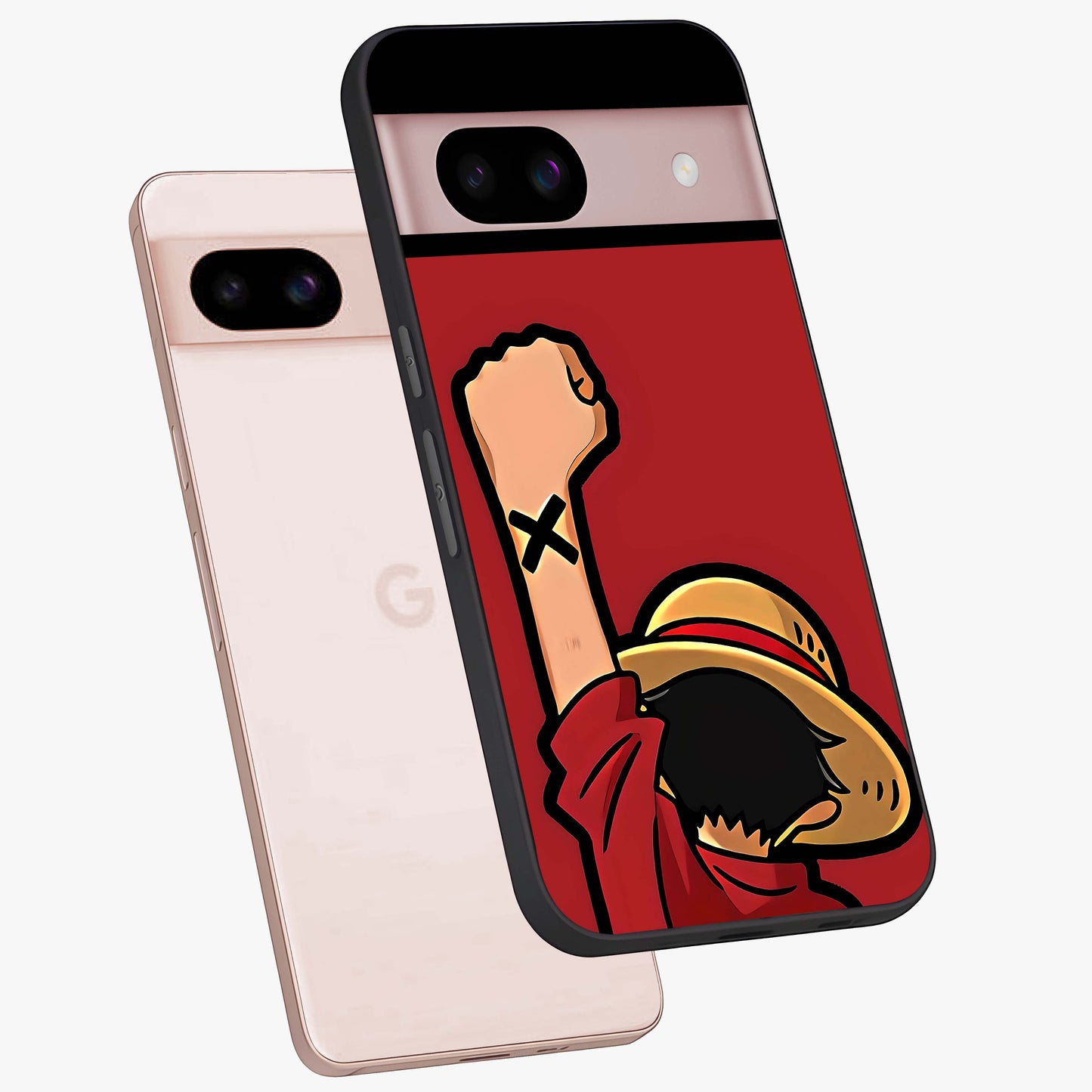 Luffy X Spirit Glass Case displayed in angled mockup highlighting powerful anime design with energetic action aesthetic.