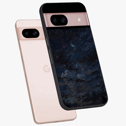 Lunar Veil Silence Glass Case displayed in angled mockup highlighting soft lunar design with peaceful celestial aesthetic.