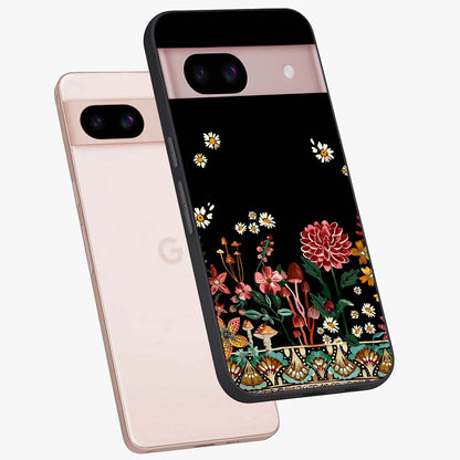 Midnight Bloom Pattern Glass Case displayed in angled mockup highlighting elegant flower design with midnight aesthetic style.