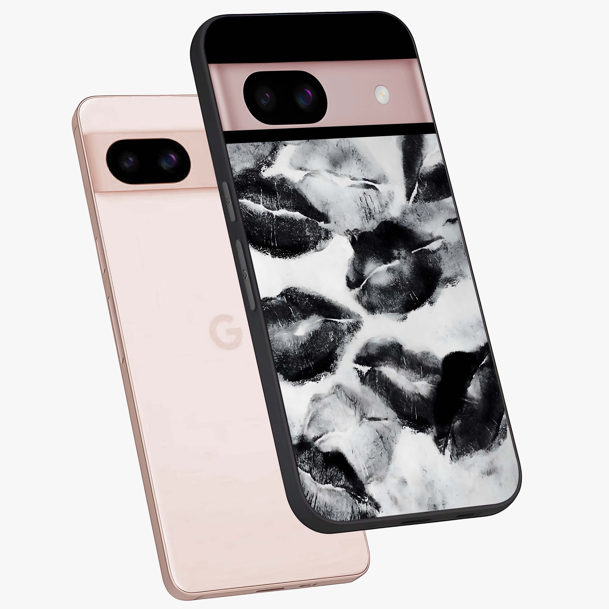 Midnight Kiss Marks Glass Case displayed in angled mockup highlighting playful romantic design with bold midnight aesthetic.