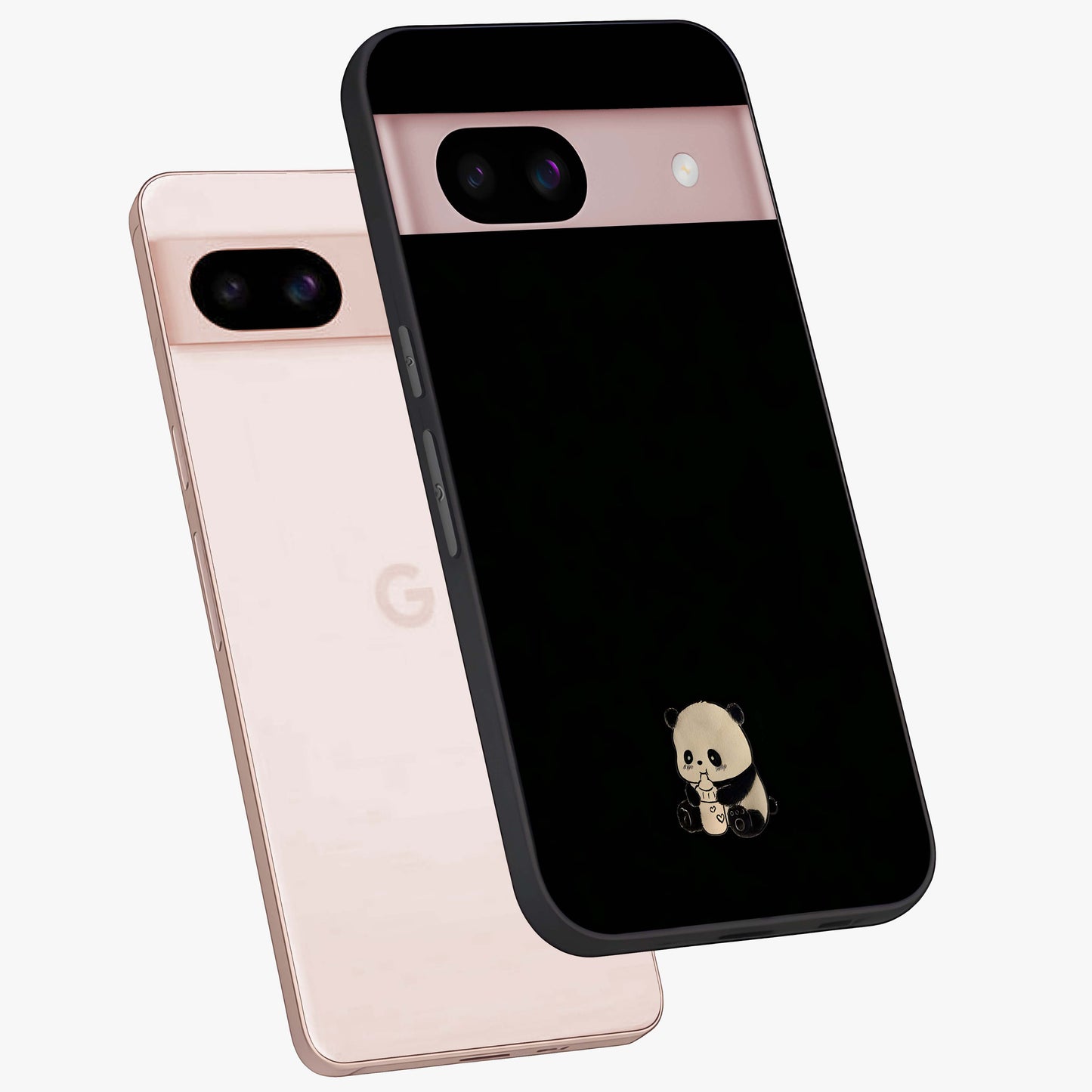Midnight Panda Love Glass Case displayed in angled mockup highlighting adorable panda illustration with midnight aesthetic.