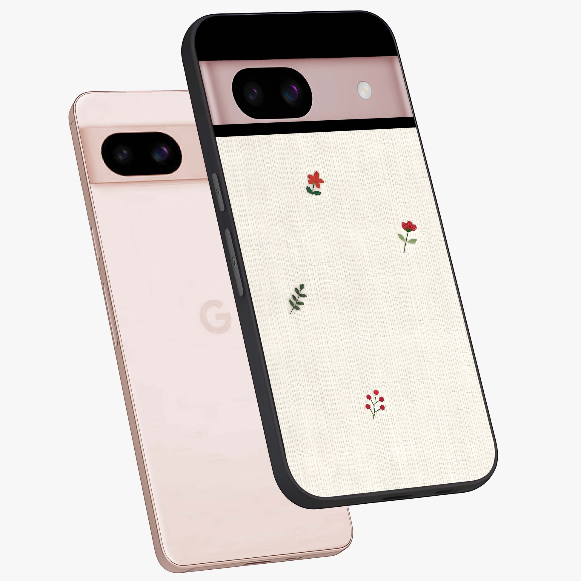 Minimalistic Blue With White Flower Pattern Glass Case displayed in angled mockup highlighting simple floral design with minimal aesthetic.