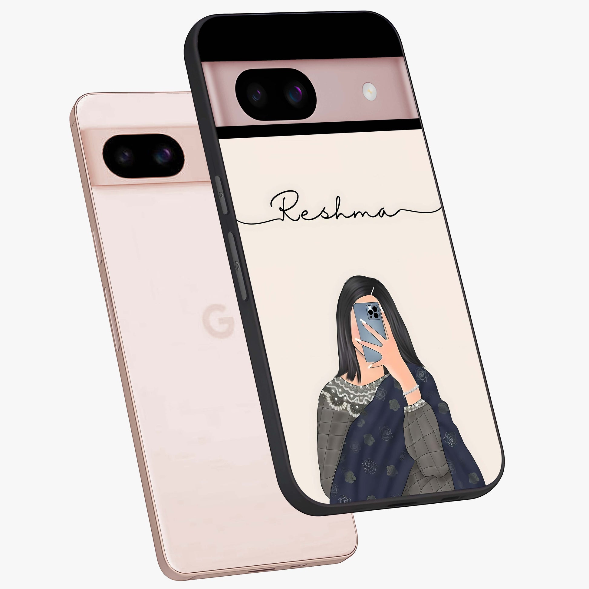 Mirror Mood Muse With Custom Name Glass Case displayed in angled mockup highlighting aesthetic mirror inspired design with custom name feature.